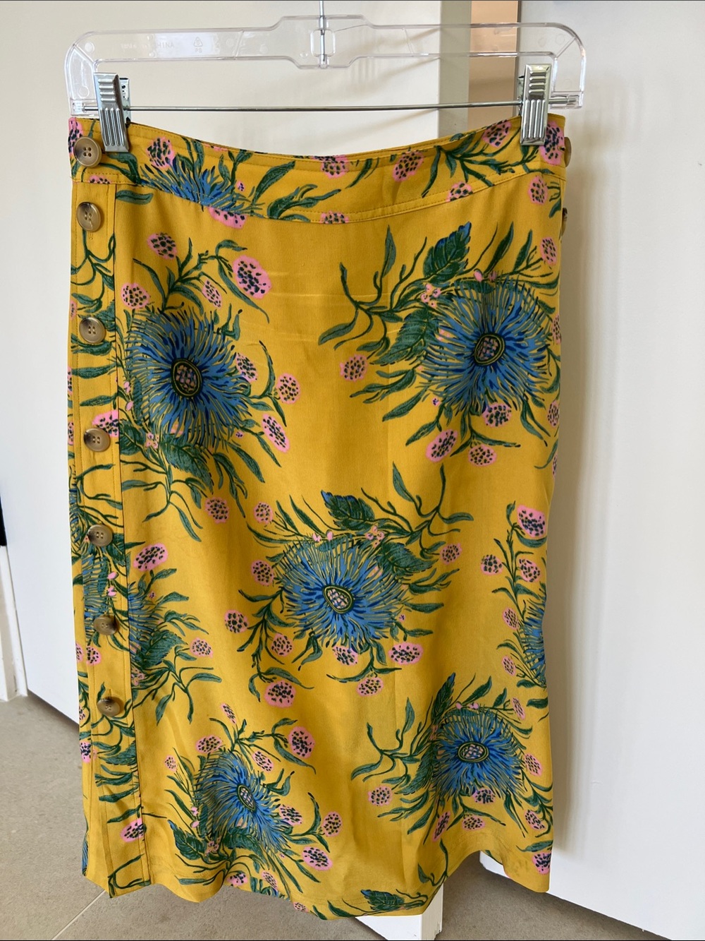 Madewell Floral Button-Front Yellow Midi Skirt